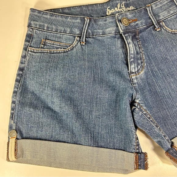 Earl Jeans Shorts Women's 29 Blue Denim Embroidered Pockets Stretch medium wash - Picture 11 of 13